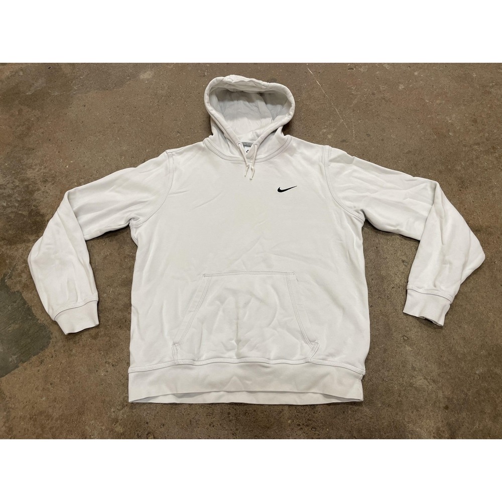 Nike Hoodie Mens Large White Fleece Pullover Kangaroo Pocket Gym Training
